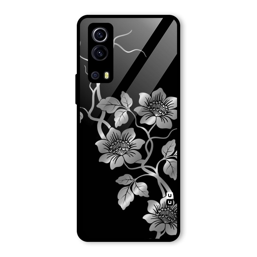 Silver Grey Flowers Glass Back Case for Vivo iQOO Z3