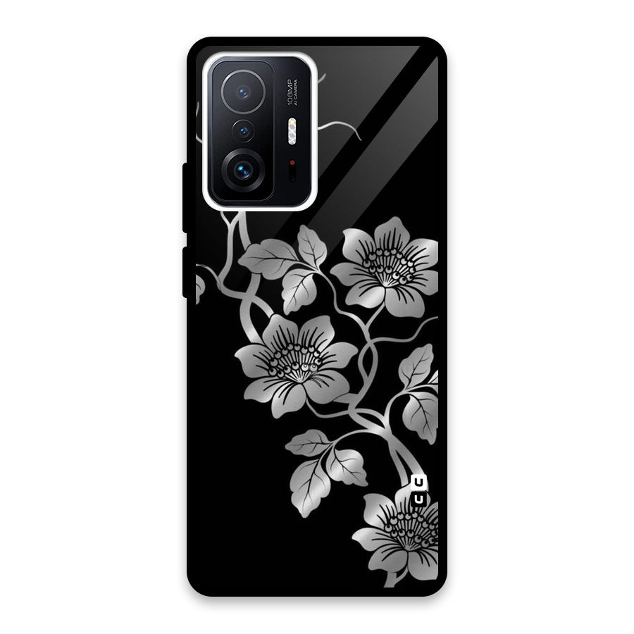Silver Grey Flowers Glass Back Case for Xiaomi 11T Pro