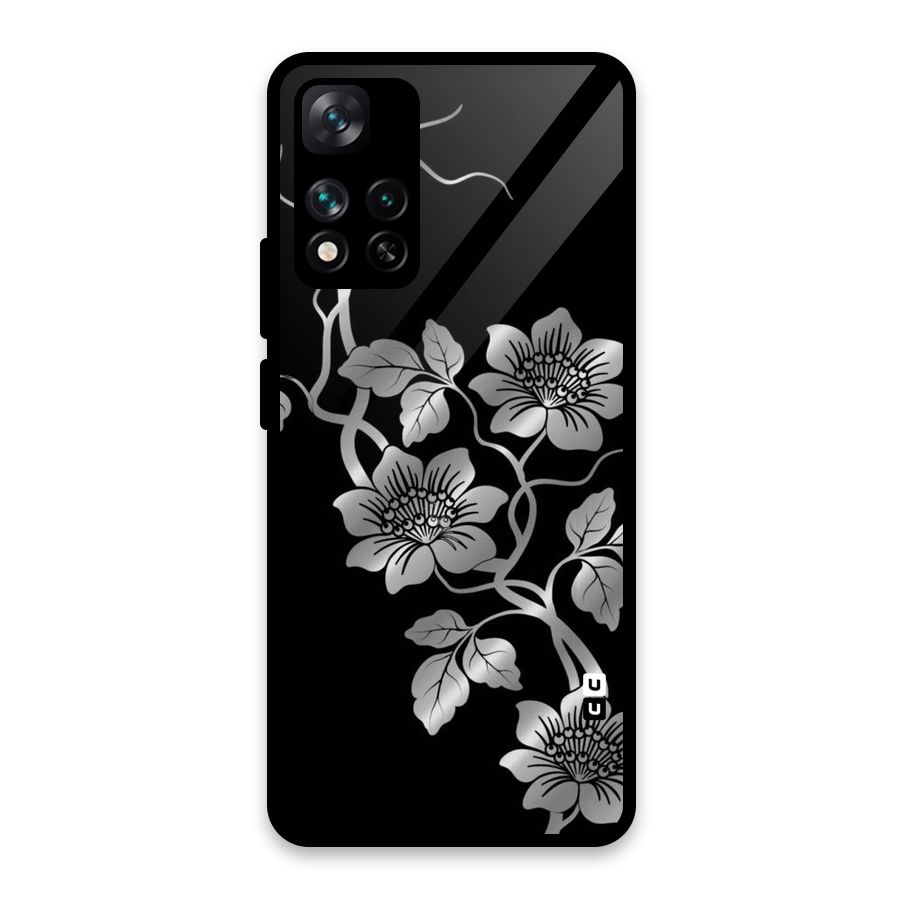 Silver Grey Flowers Glass Back Case for Xiaomi 11i HyperCharge 5G