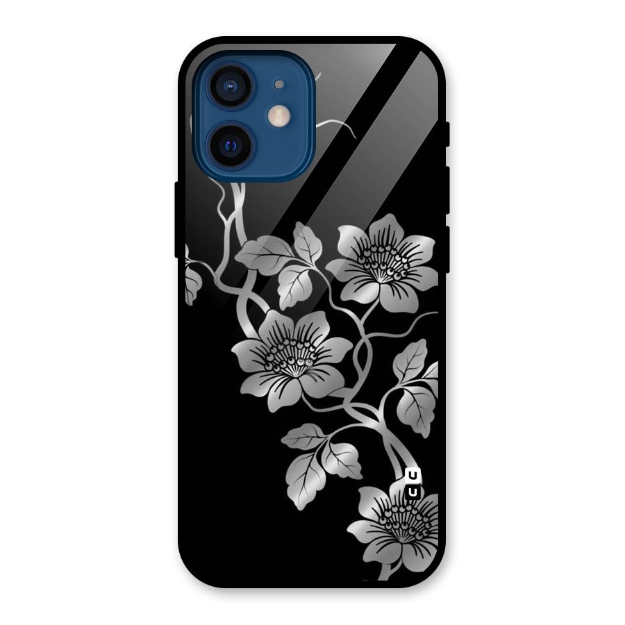 Silver Grey Flowers Glass Back Case for iPhone 12 Mini