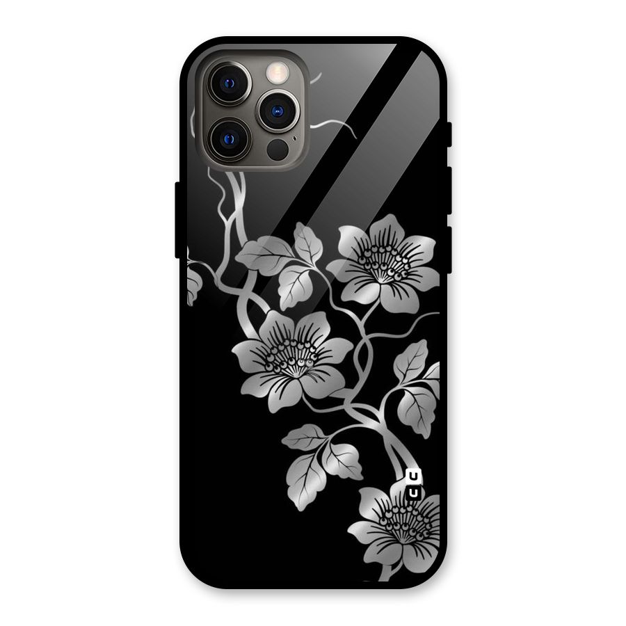 Silver Grey Flowers Glass Back Case for iPhone 12 Pro