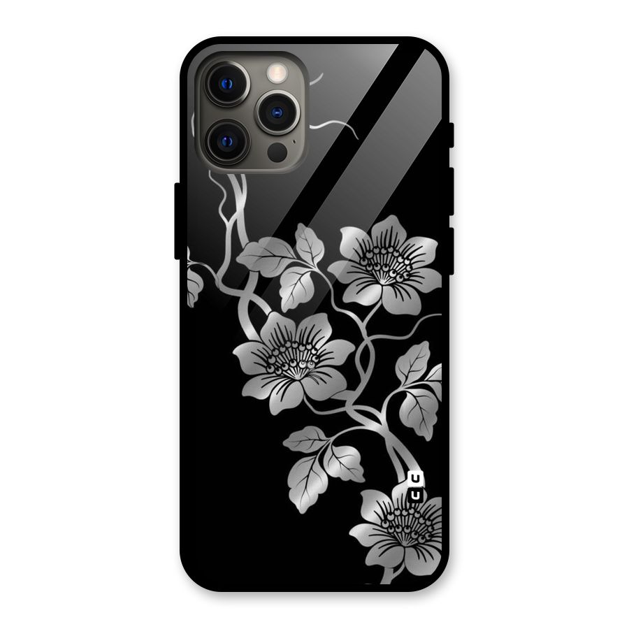 Silver Grey Flowers Glass Back Case for iPhone 12 Pro Max