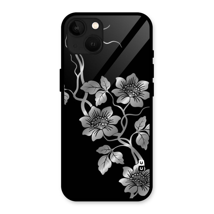 Silver Grey Flowers Glass Back Case for iPhone 13