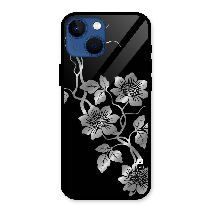 Silver Grey Flowers Glass Back Case for iPhone 13 Mini