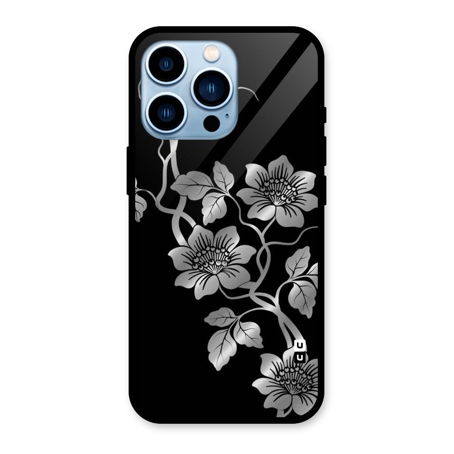 Silver Grey Flowers Glass Back Case for iPhone 13 Pro