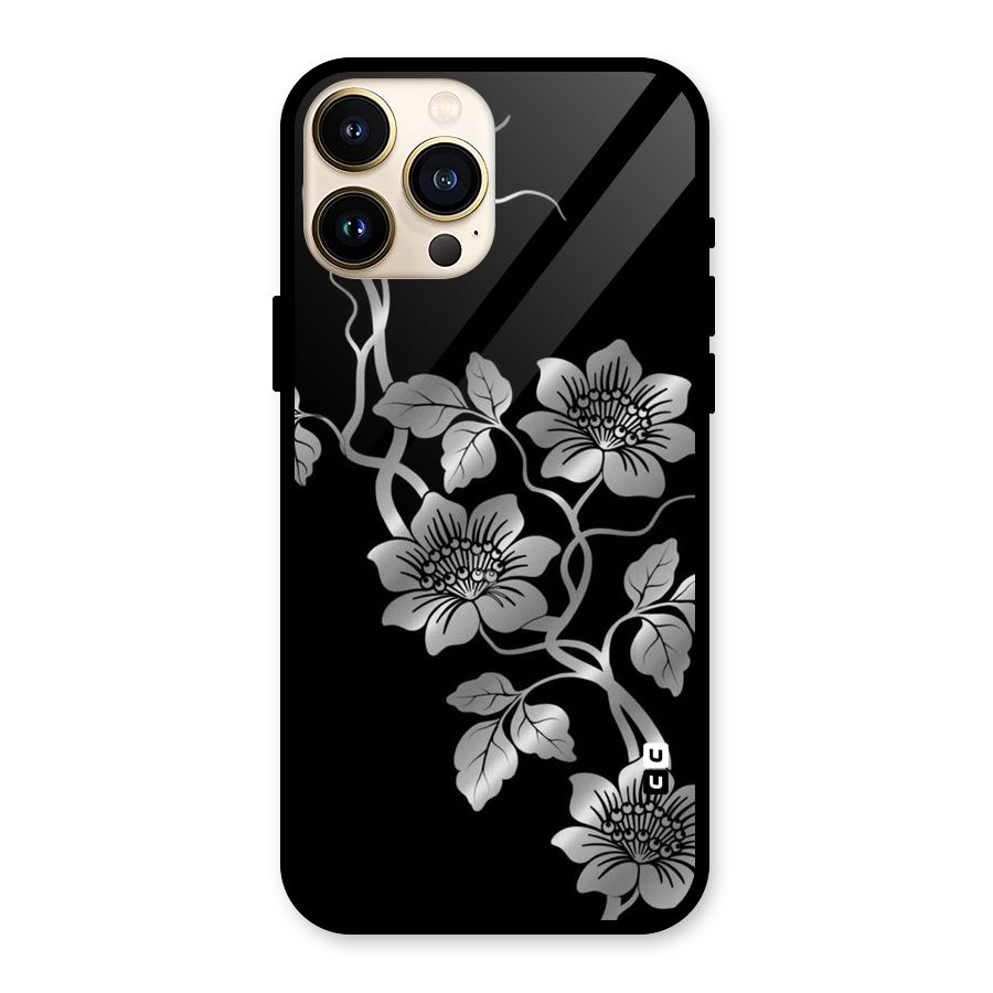 Silver Grey Flowers Glass Back Case for iPhone 13 Pro Max