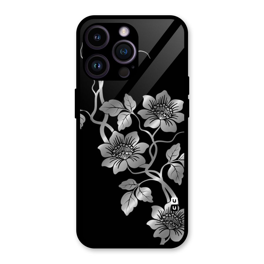 Silver Grey Flowers Glass Back Case for iPhone 14 Pro Max