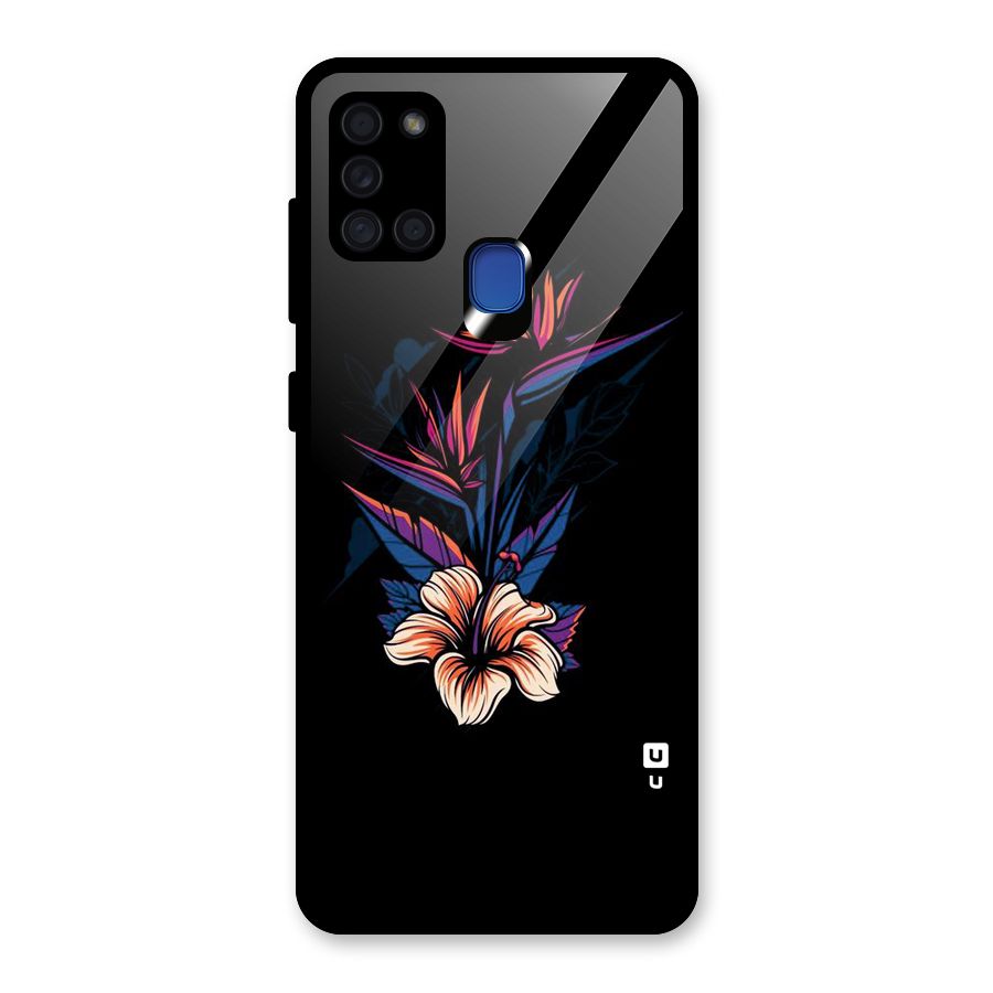 Single Painted Flower Glass Back Case for Galaxy A21s