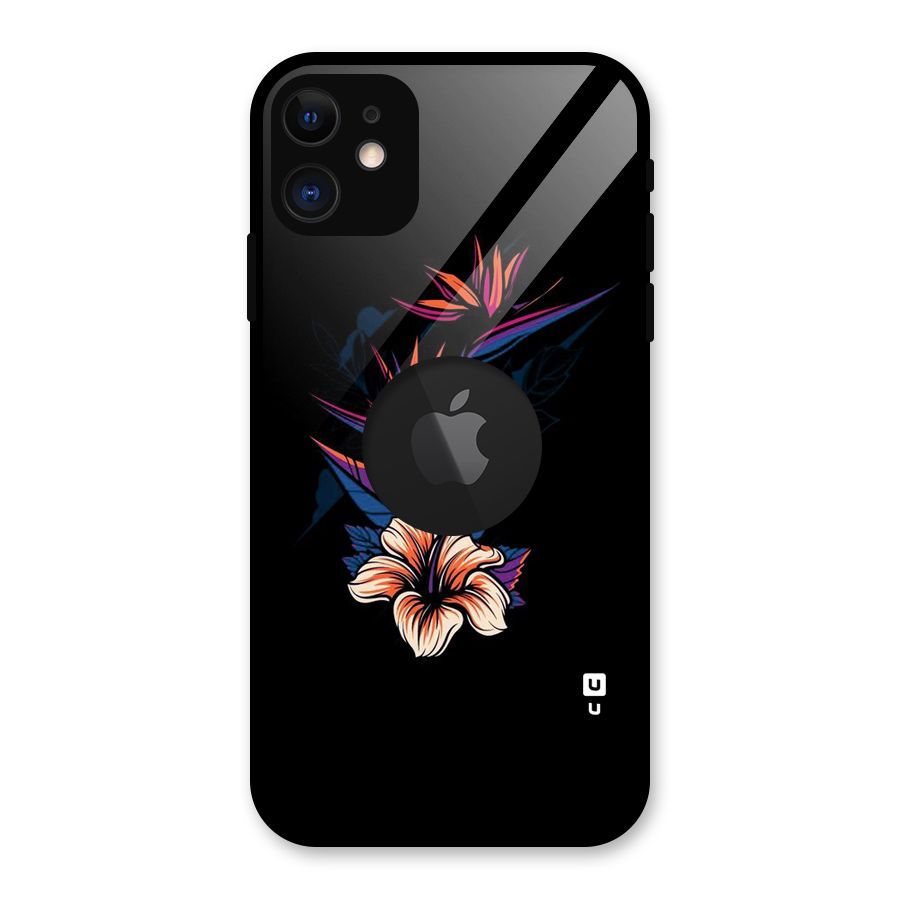 Single Painted Flower Glass Back Case for iPhone 11 Logo Cut