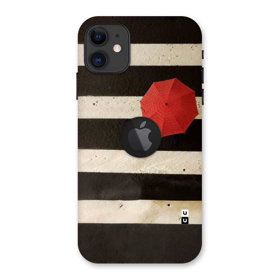 Single Red Umbrella Stripes Back Case for iPhone 11 Logo Cut