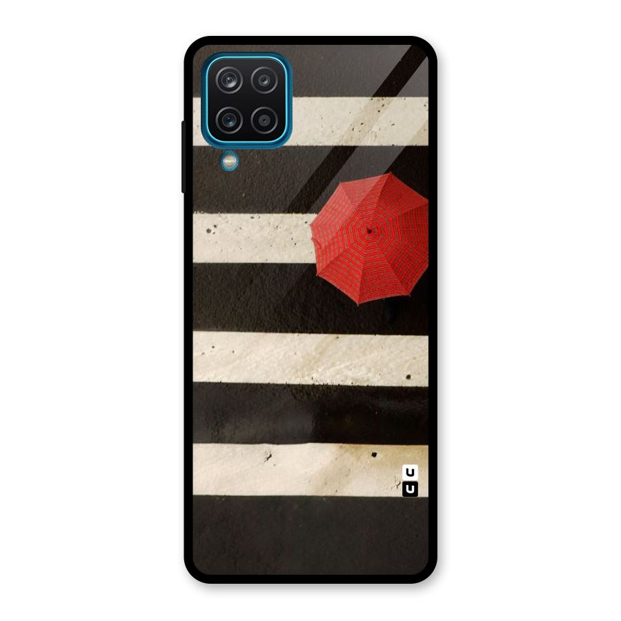 Single Red Umbrella Stripes Glass Back Case for Galaxy A12