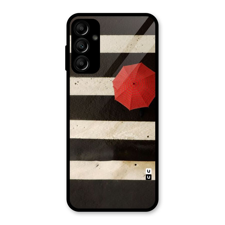 Single Red Umbrella Stripes Glass Back Case for Galaxy A14 5G