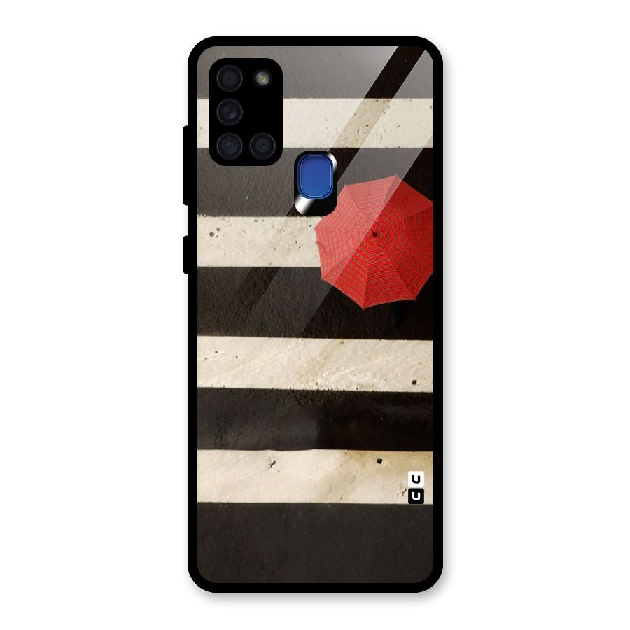 Single Red Umbrella Stripes Glass Back Case for Galaxy A21s