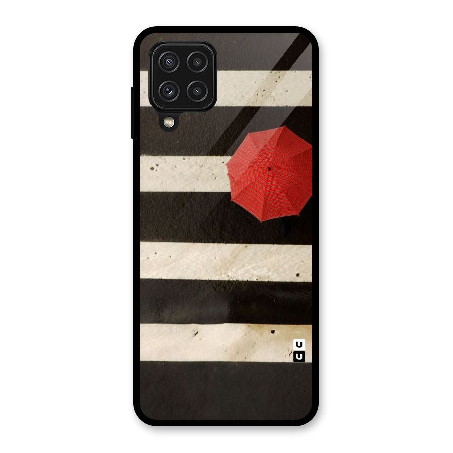 Single Red Umbrella Stripes Glass Back Case for Galaxy A22 4G