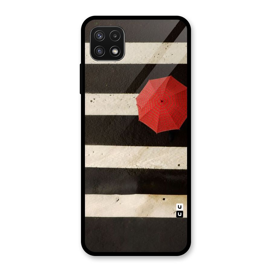 Single Red Umbrella Stripes Glass Back Case for Galaxy A22 5G