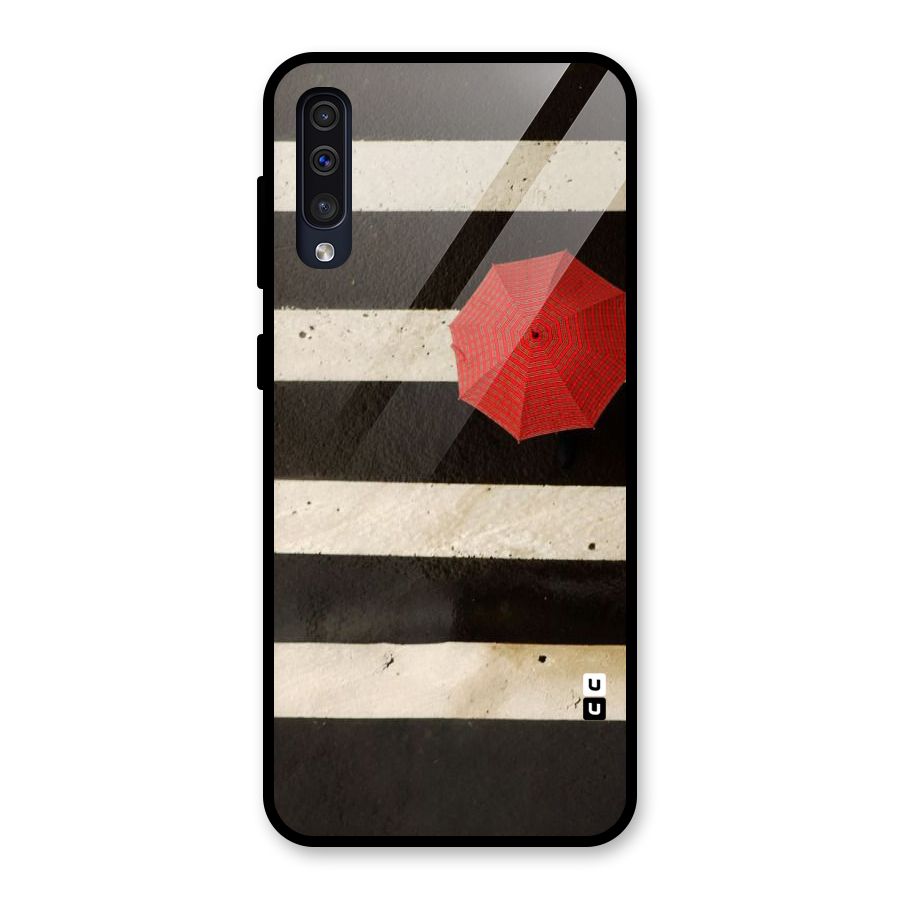 Single Red Umbrella Stripes Glass Back Case for Galaxy A30s