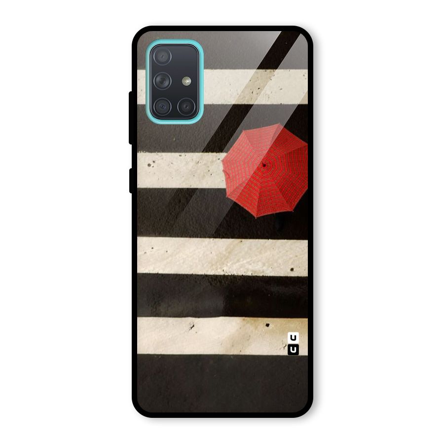 Single Red Umbrella Stripes Glass Back Case for Galaxy A71