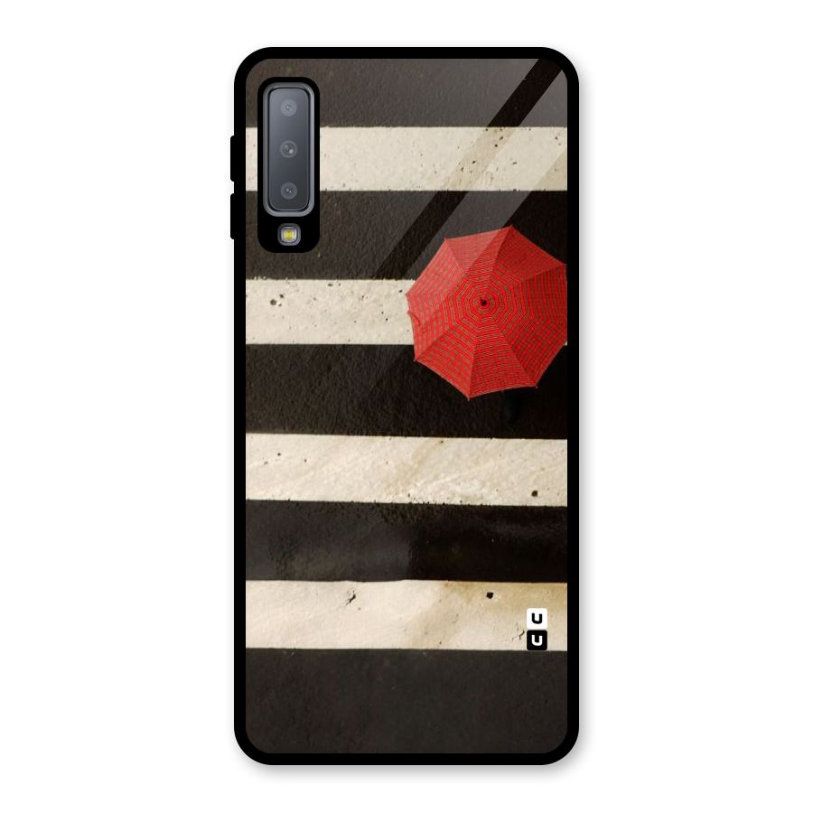 Single Red Umbrella Stripes Glass Back Case for Galaxy A7 (2018)