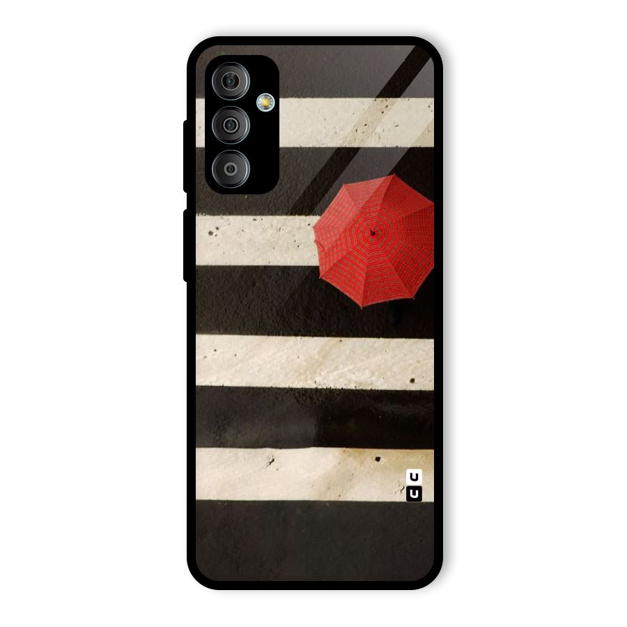 Single Red Umbrella Stripes Glass Back Case for Galaxy F23