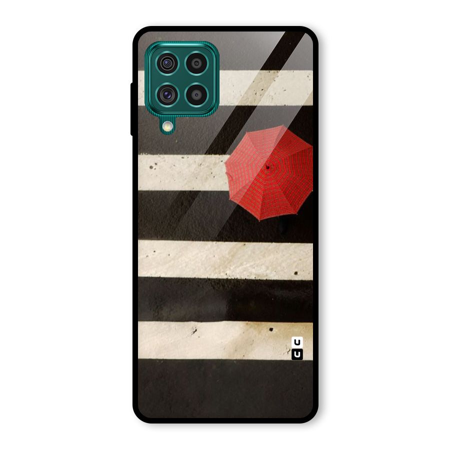 Single Red Umbrella Stripes Glass Back Case for Galaxy F62