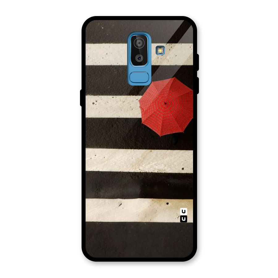 Single Red Umbrella Stripes Glass Back Case for Galaxy J8