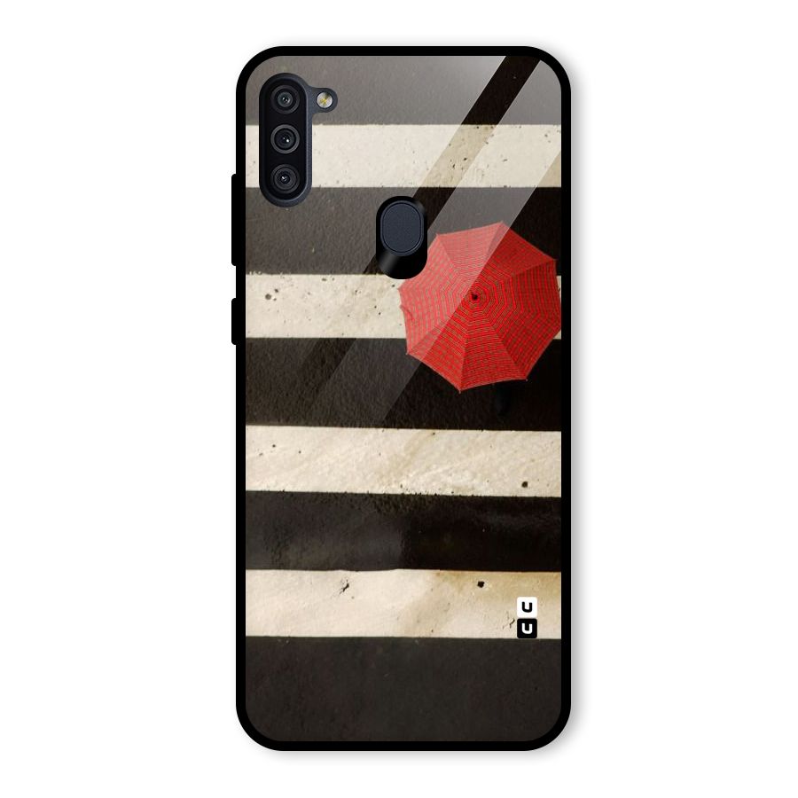 Single Red Umbrella Stripes Glass Back Case for Galaxy M11