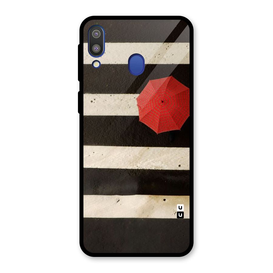 Single Red Umbrella Stripes Glass Back Case for Galaxy M20