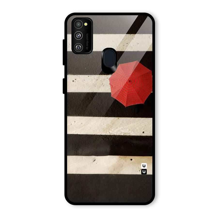 Single Red Umbrella Stripes Glass Back Case for Galaxy M30s