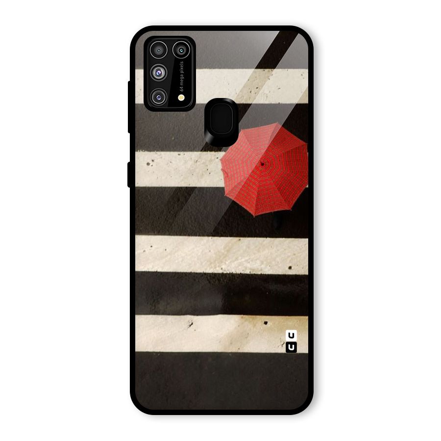 Single Red Umbrella Stripes Glass Back Case for Galaxy M31