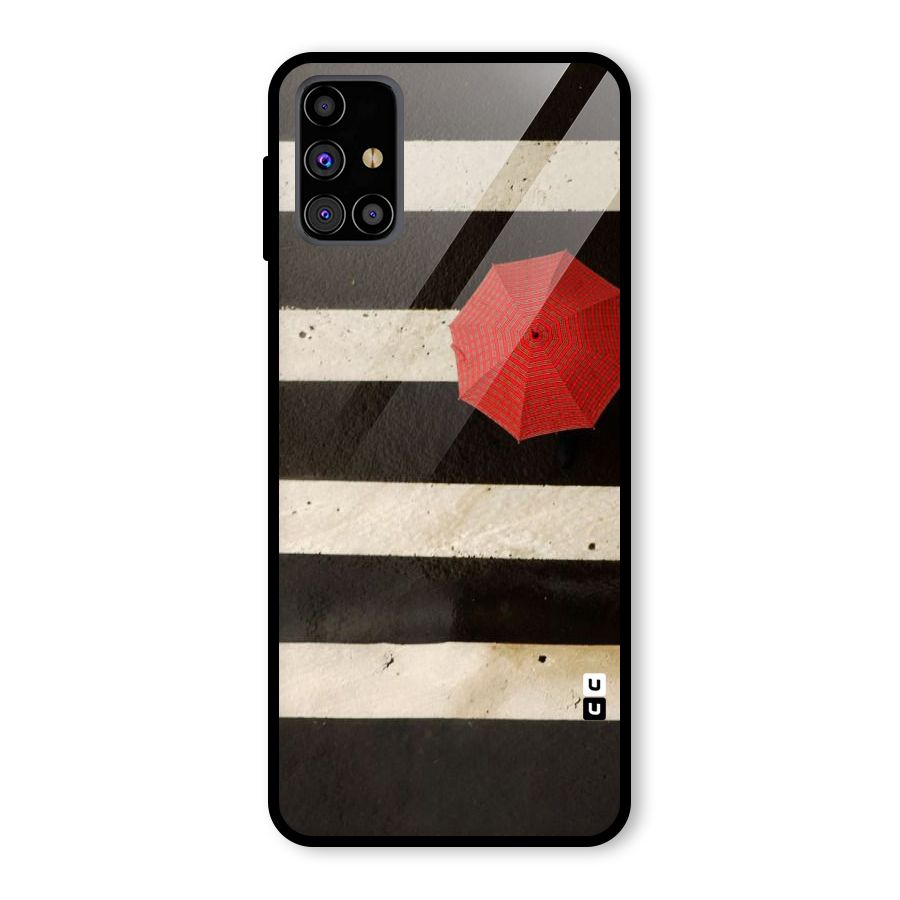 Single Red Umbrella Stripes Glass Back Case for Galaxy M31s