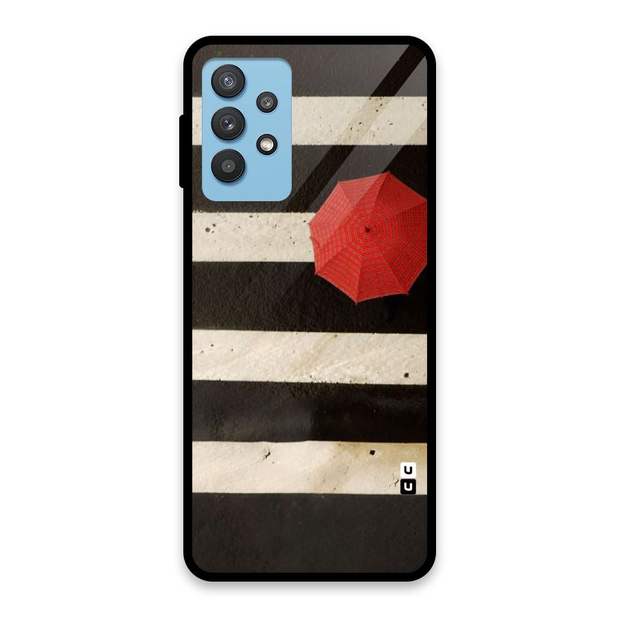 Single Red Umbrella Stripes Glass Back Case for Galaxy M32 5G