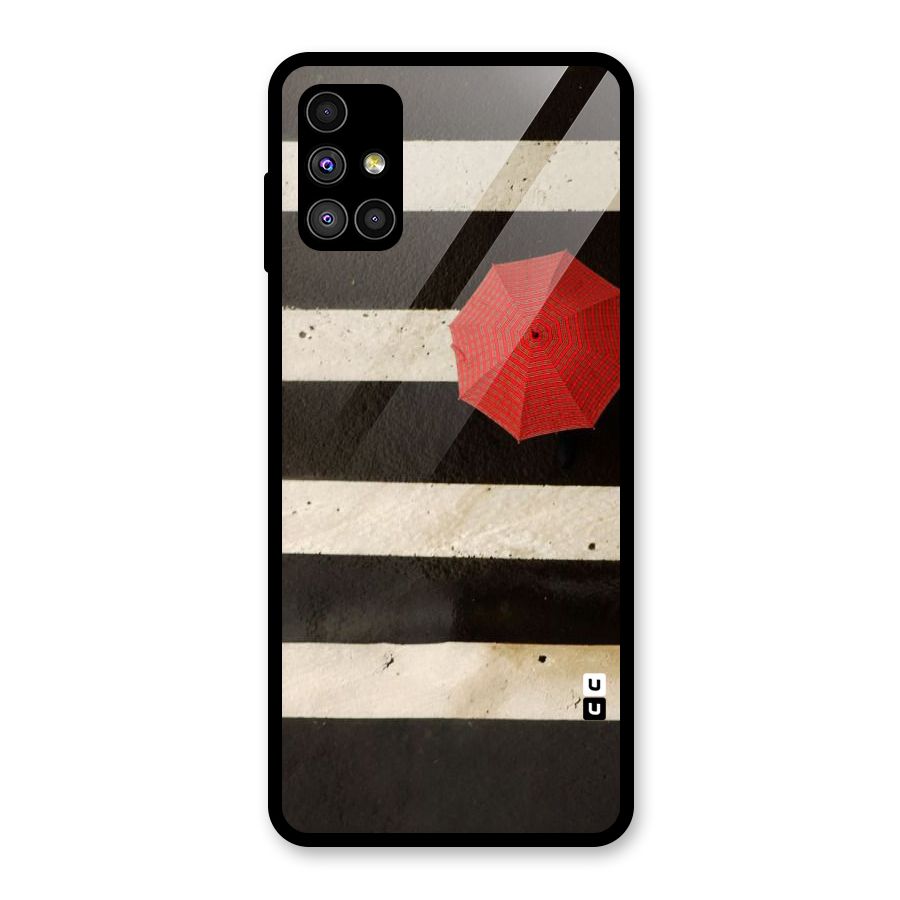 Single Red Umbrella Stripes Glass Back Case for Galaxy M51