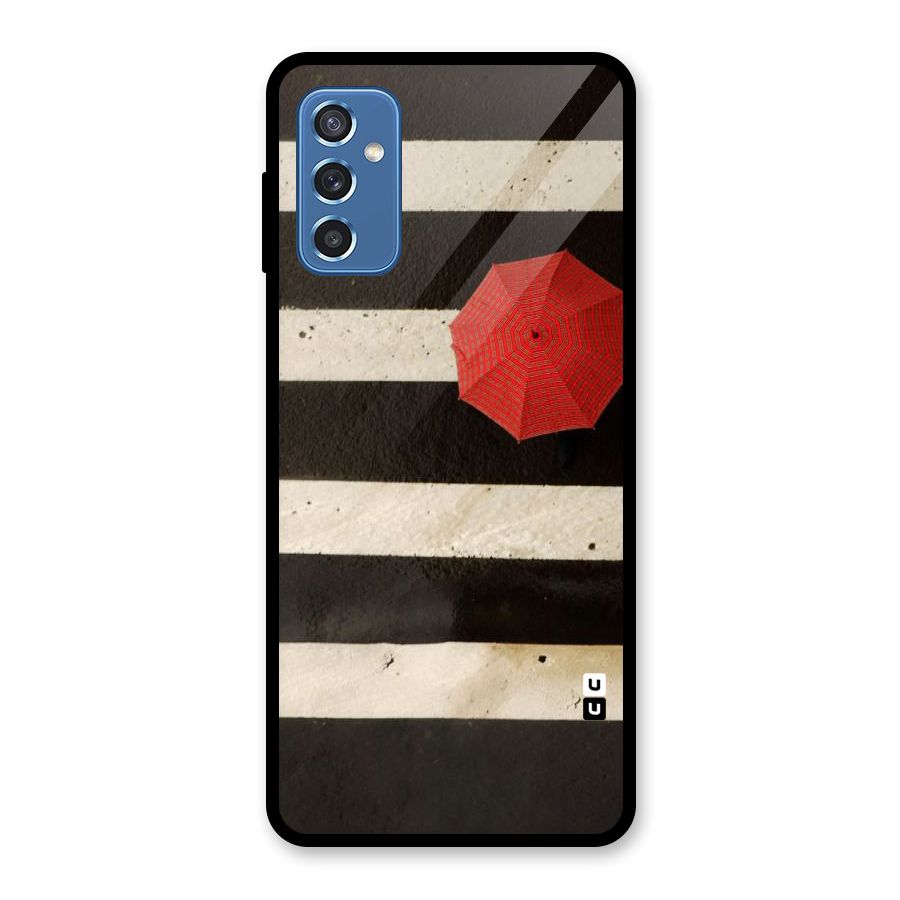 Single Red Umbrella Stripes Glass Back Case for Galaxy M52 5G