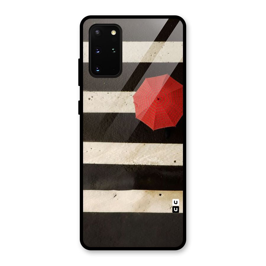 Single Red Umbrella Stripes Glass Back Case for Galaxy S20 Plus