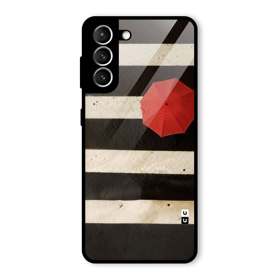 Single Red Umbrella Stripes Glass Back Case for Galaxy S21 5G
