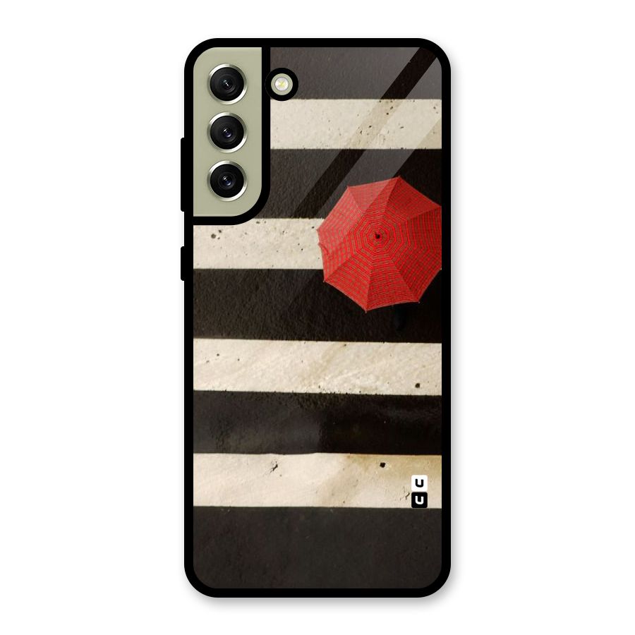 Single Red Umbrella Stripes Glass Back Case for Galaxy S21 FE 5G