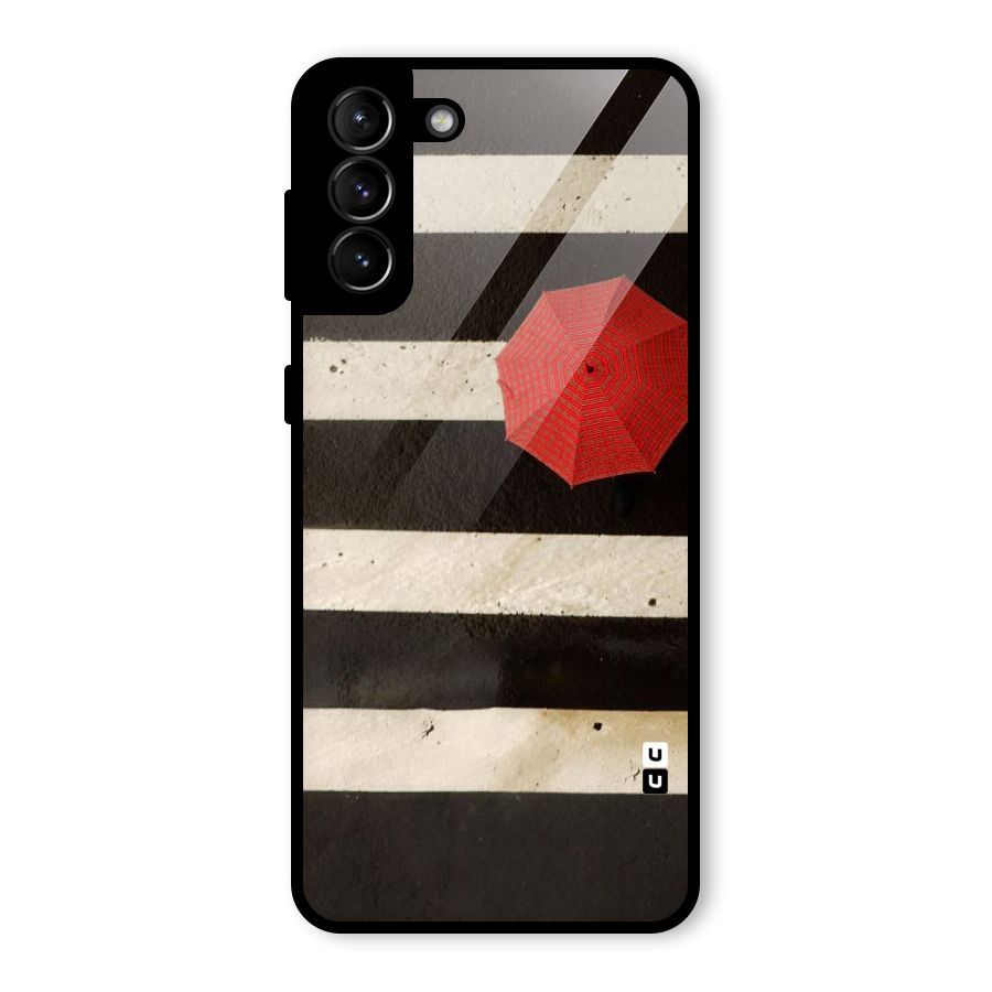 Single Red Umbrella Stripes Glass Back Case for Galaxy S21 Plus