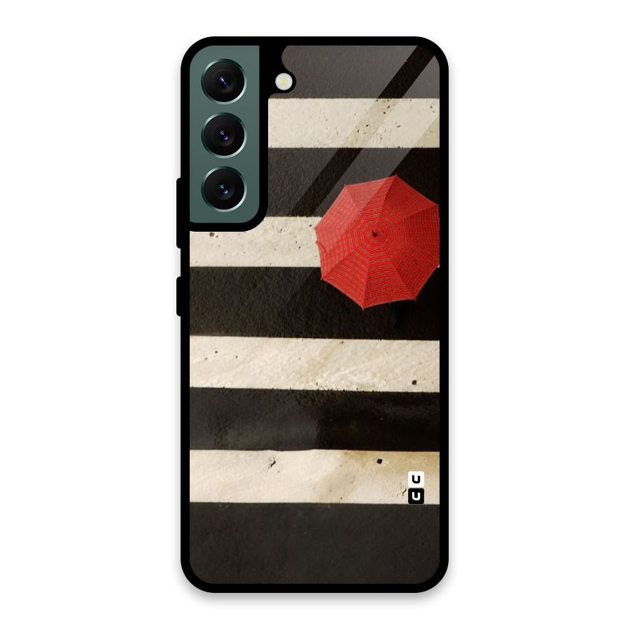 Single Red Umbrella Stripes Glass Back Case for Galaxy S22 5G