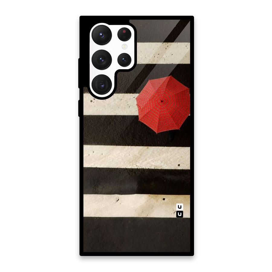 Single Red Umbrella Stripes Glass Back Case for Galaxy S22 Ultra 5G
