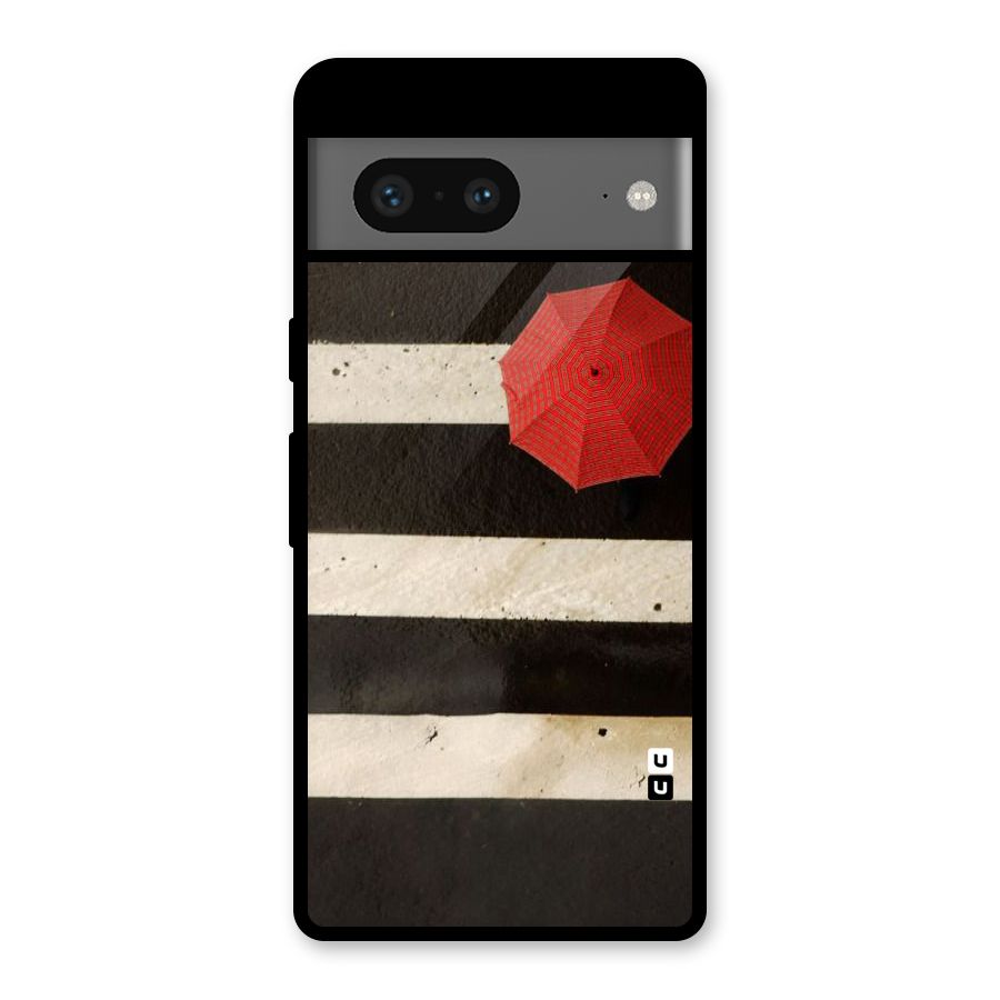 Single Red Umbrella Stripes Glass Back Case for Google Pixel 7