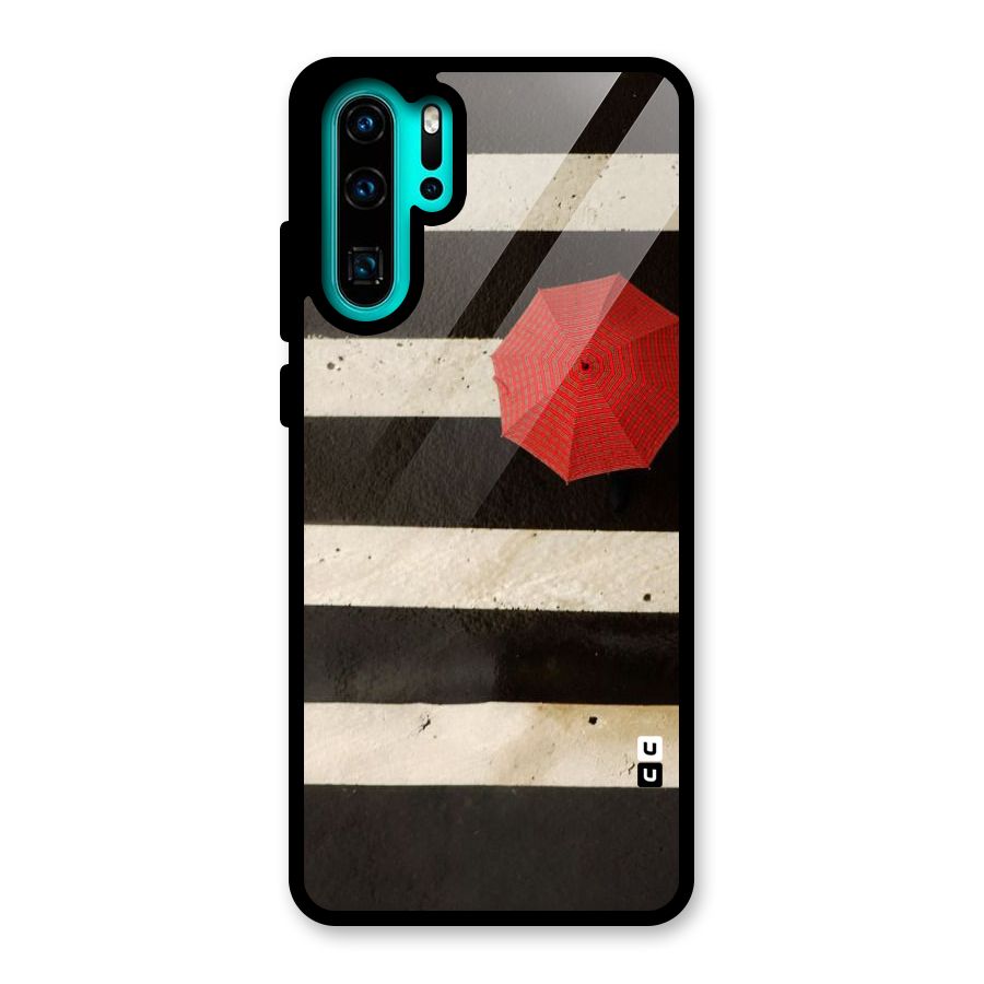 Single Red Umbrella Stripes Glass Back Case for Huawei P30 Pro