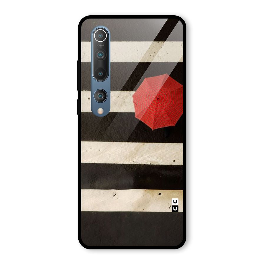 Single Red Umbrella Stripes Glass Back Case for Mi 10