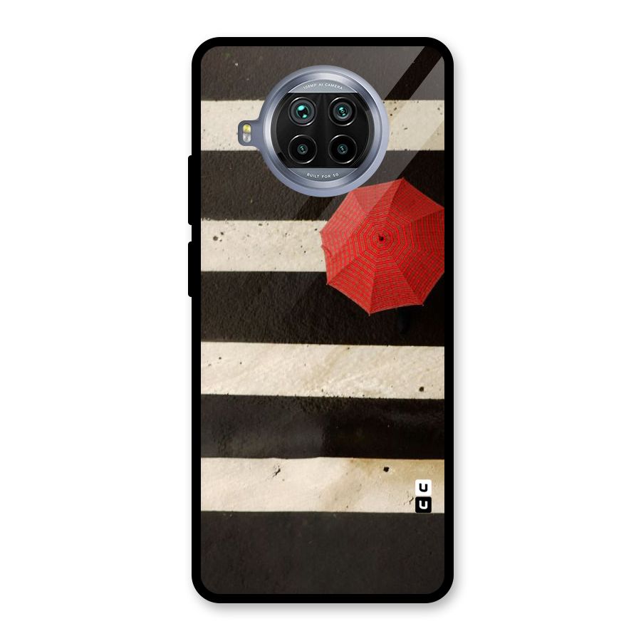 Single Red Umbrella Stripes Glass Back Case for Mi 10i