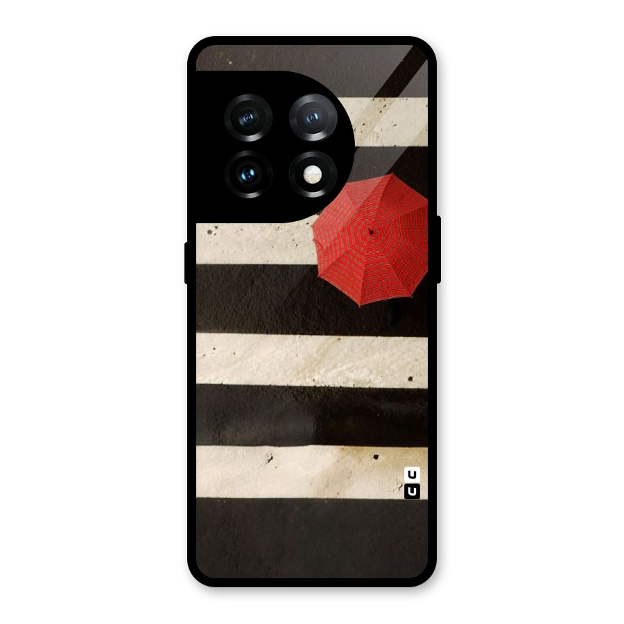 Single Red Umbrella Stripes Glass Back Case for OnePlus 11
