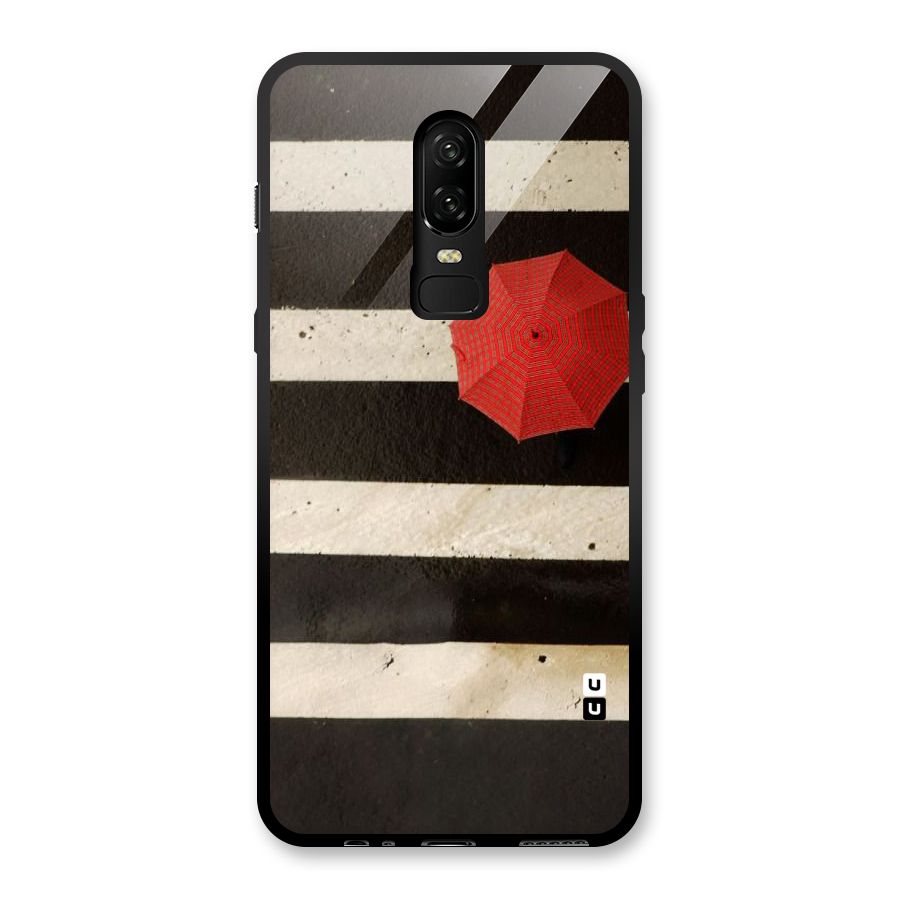 Single Red Umbrella Stripes Glass Back Case for OnePlus 6
