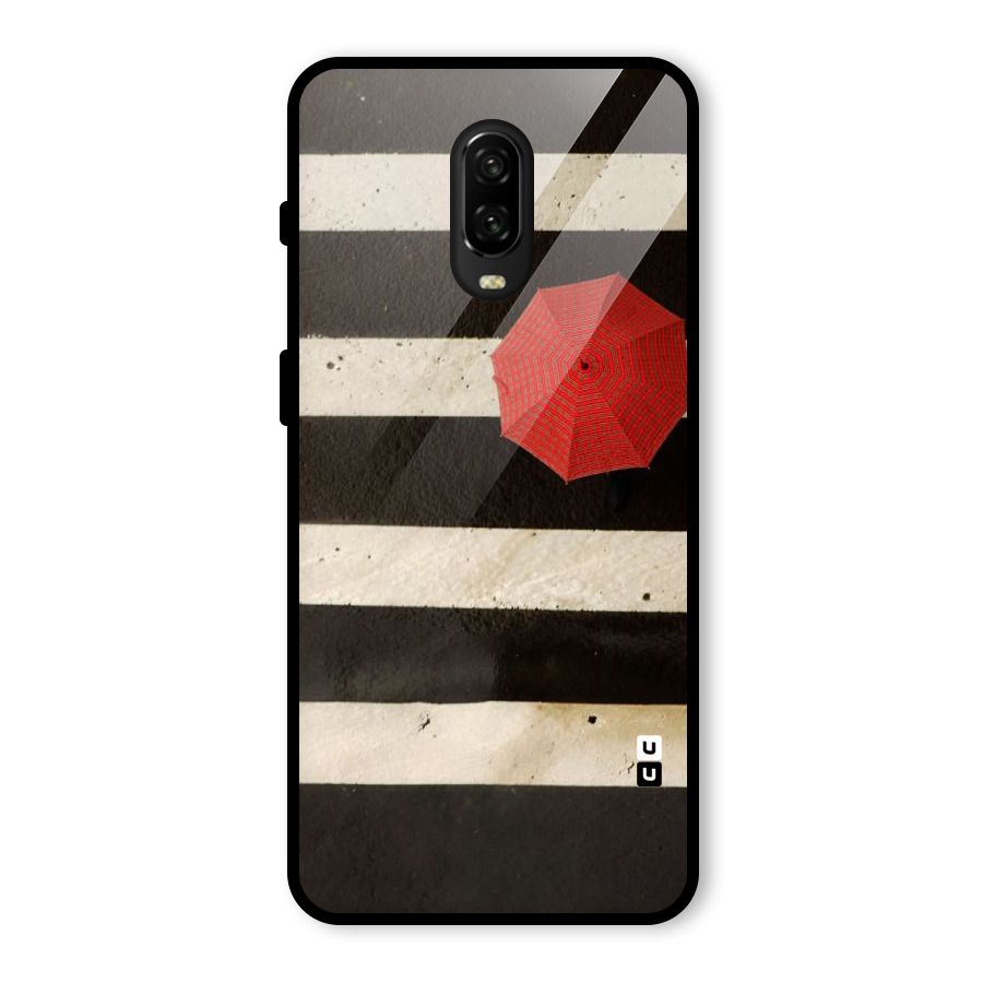 Single Red Umbrella Stripes Glass Back Case for OnePlus 6T