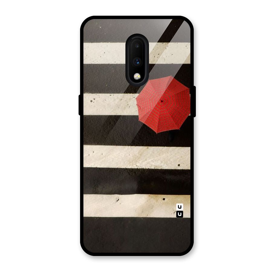 Single Red Umbrella Stripes Glass Back Case for OnePlus 7