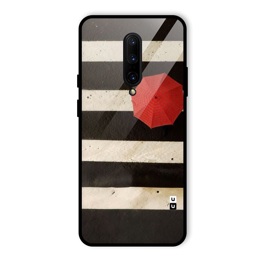 Single Red Umbrella Stripes Glass Back Case for OnePlus 7 Pro