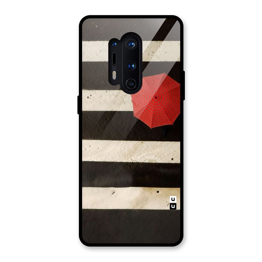 Single Red Umbrella Stripes Glass Back Case for OnePlus 8 Pro