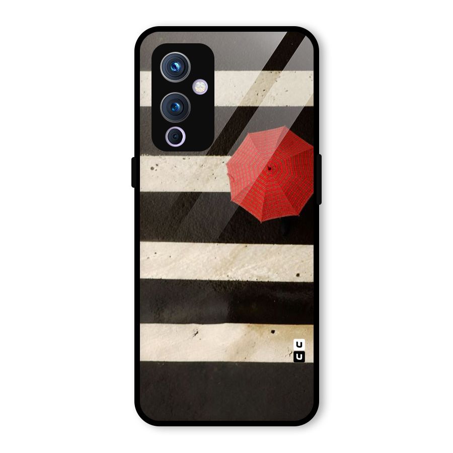 Single Red Umbrella Stripes Glass Back Case for OnePlus 9